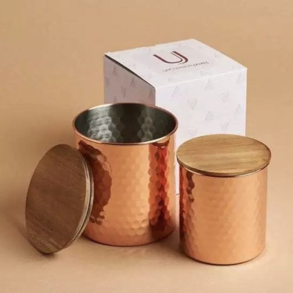 Uncommon James Set of 2 Copper Canisters Wooden Lid Storage Jar Industrail Decor - Picture 6 of 6